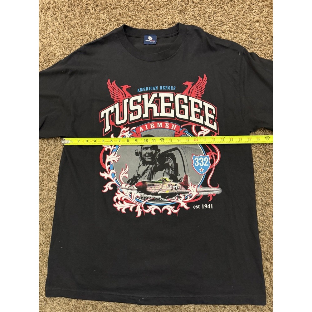 Vintage Big Boy Gear Tuskegee Airmen T-Shirt Black Redtails 332 Heroes Mens XL - Picture 3 of 6